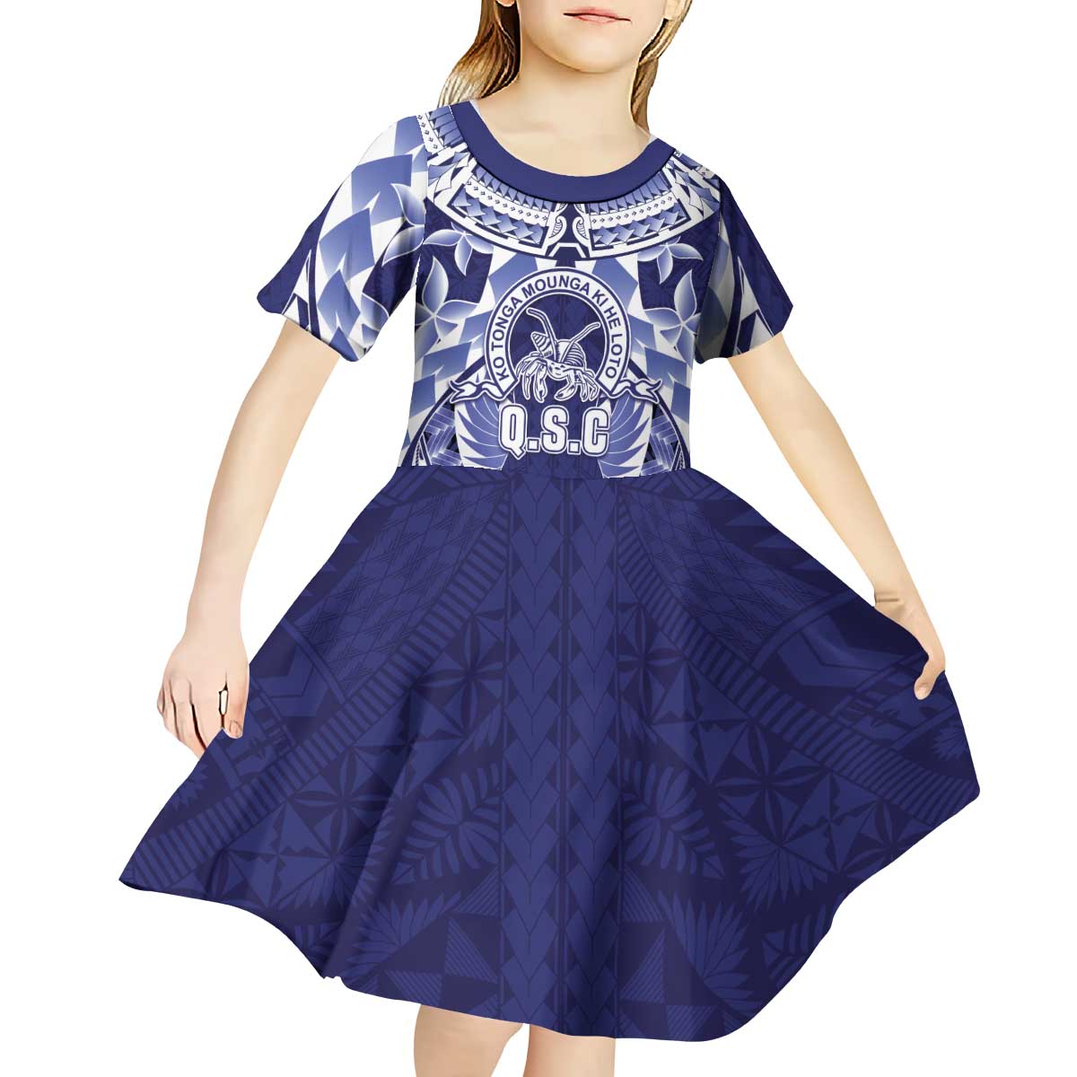 Personalised Tonga Queen Salote College Kid Short Sleeve Dress Centenary Navy Version
