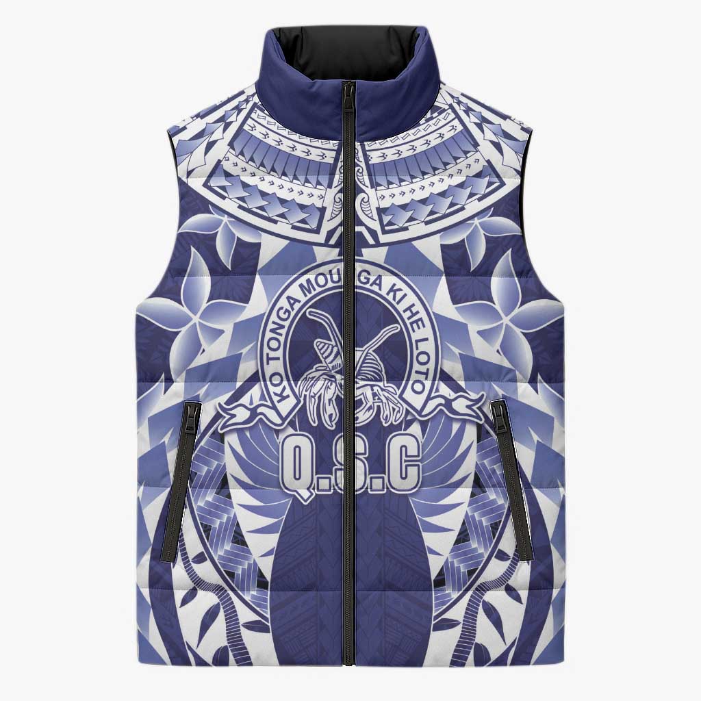 Personalised Tonga Queen Salote College Sleeveless Puffer Jacket Centenary Navy Version