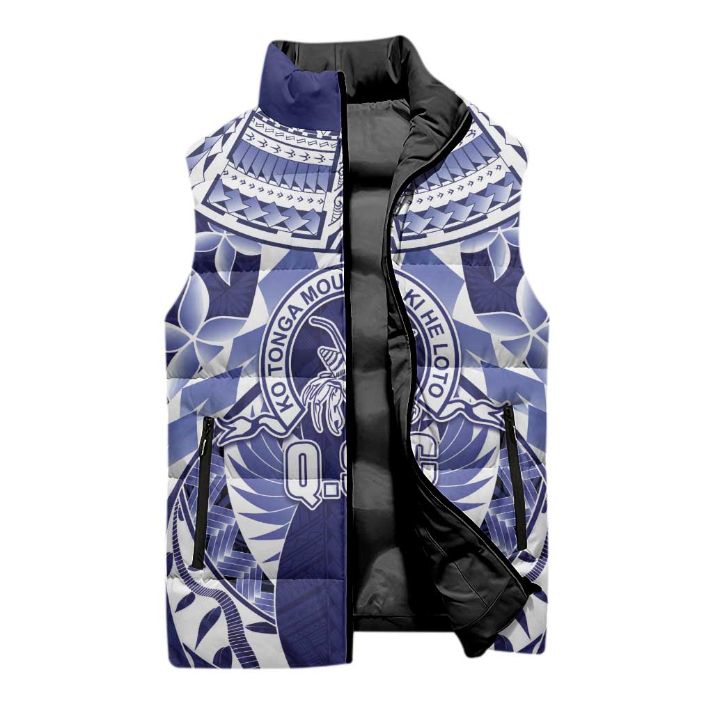Personalised Tonga Queen Salote College Sleeveless Puffer Jacket Centenary Navy Version