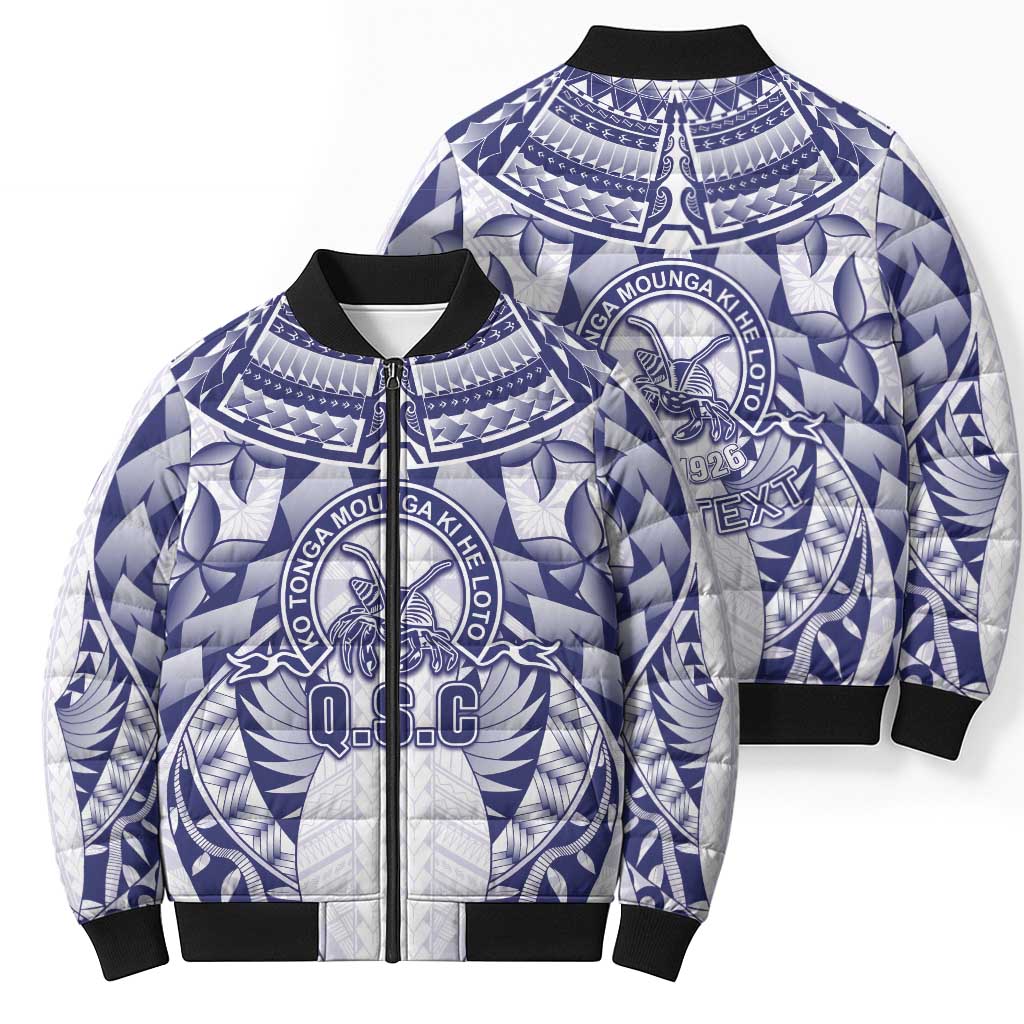 Personalised Tonga Queen Salote College Bomber Puffer Jacket Centenary White Version