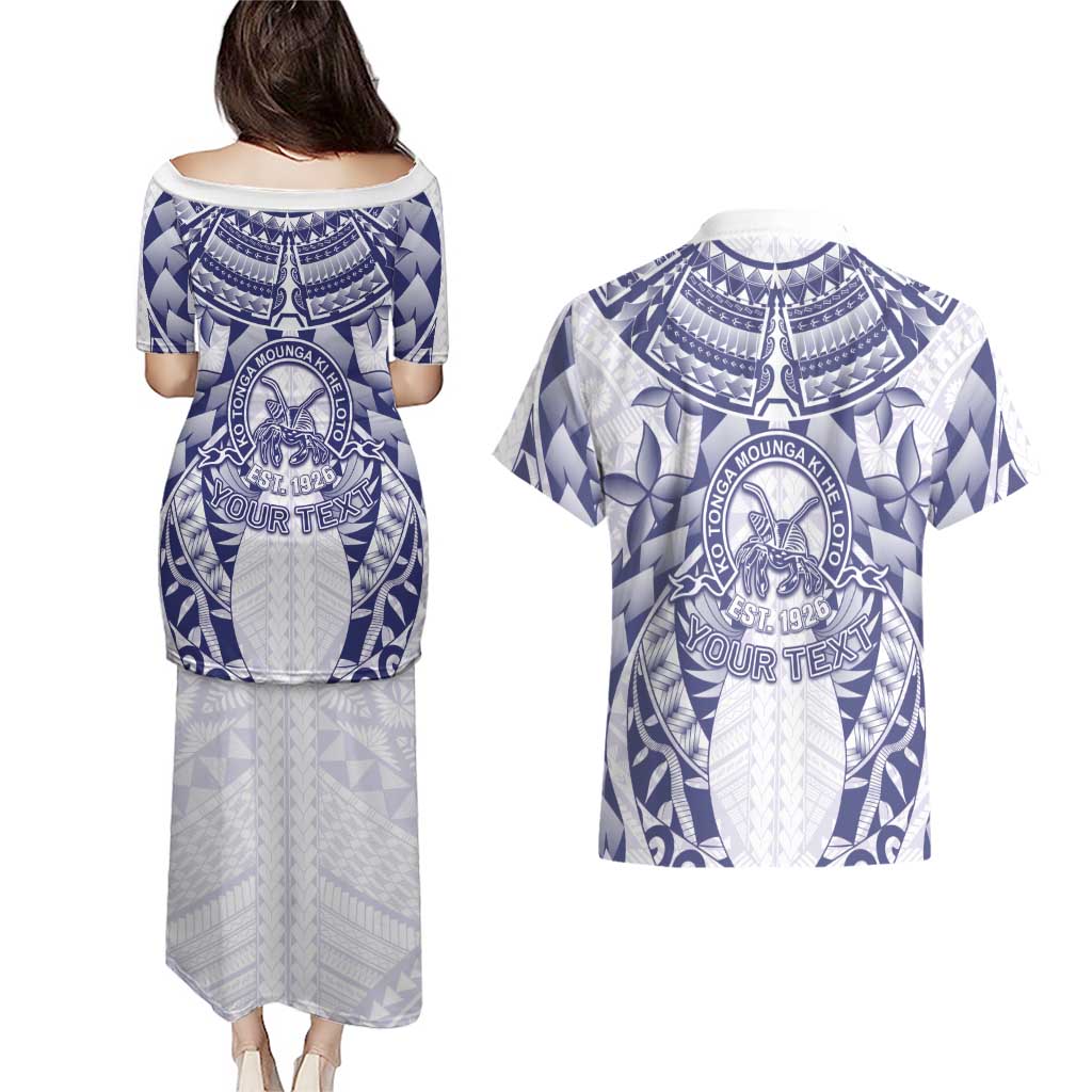 Personalised Tonga Queen Salote College Couples Matching Puletasi and Hawaiian Shirt Centenary White Version