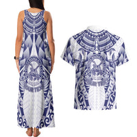 Personalised Tonga Queen Salote College Couples Matching Tank Maxi Dress and Hawaiian Shirt Centenary White Version