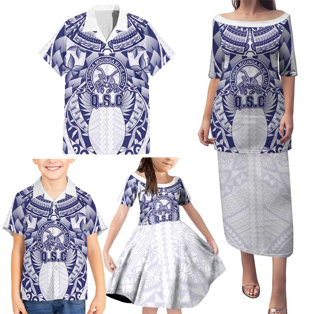 Personalised Tonga Queen Salote College Family Matching Puletasi and Hawaiian Shirt Centenary White Version
