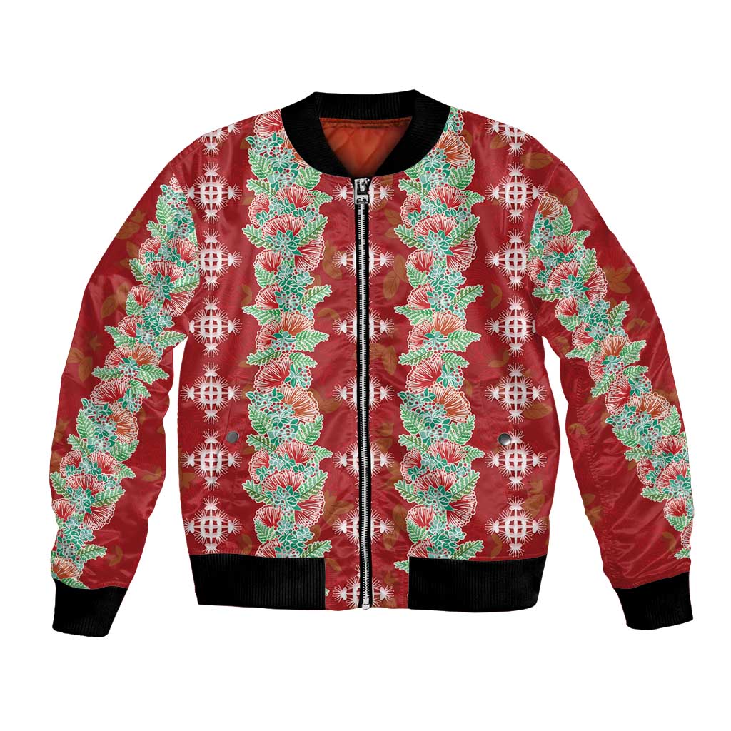 Hawaii Ohia Lehua Bomber Jacket Tropical Vibes Crimson