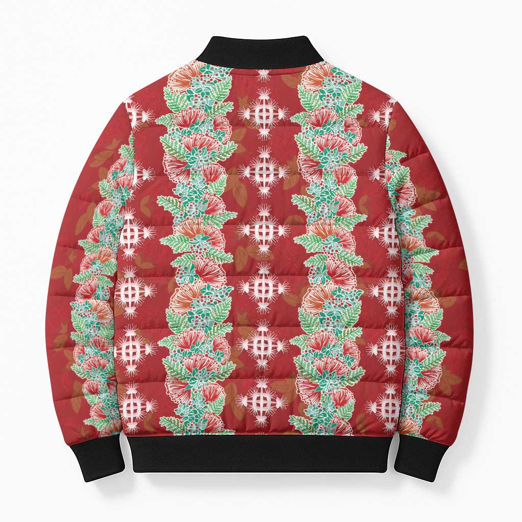 Hawaii Ohia Lehua Bomber Puffer Jacket Tropical Vibes Crimson