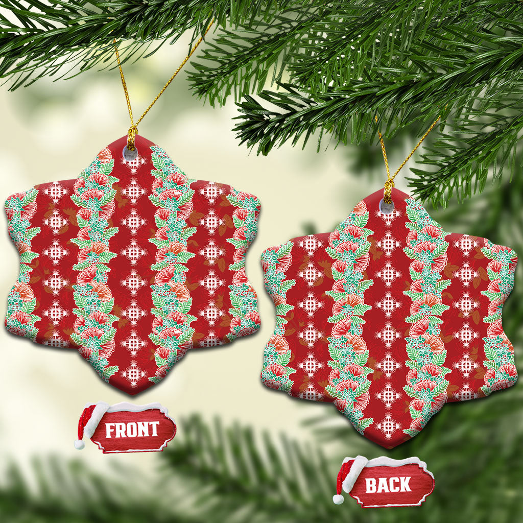 Hawaii Ohia Lehua Ceramic Ornament Tropical Vibes Crimson LT05 Snow Flake Crimson - Polynesian Pride
