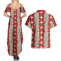 Hawaii Ohia Lehua Couples Matching Summer Maxi Dress and Hawaiian Shirt Tropical Vibes Crimson