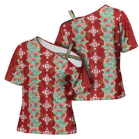 Hawaii Ohia Lehua Cross Shoulder Shirt Tropical Vibes Crimson