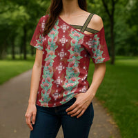 Hawaii Ohia Lehua Cross Shoulder Shirt Tropical Vibes Crimson