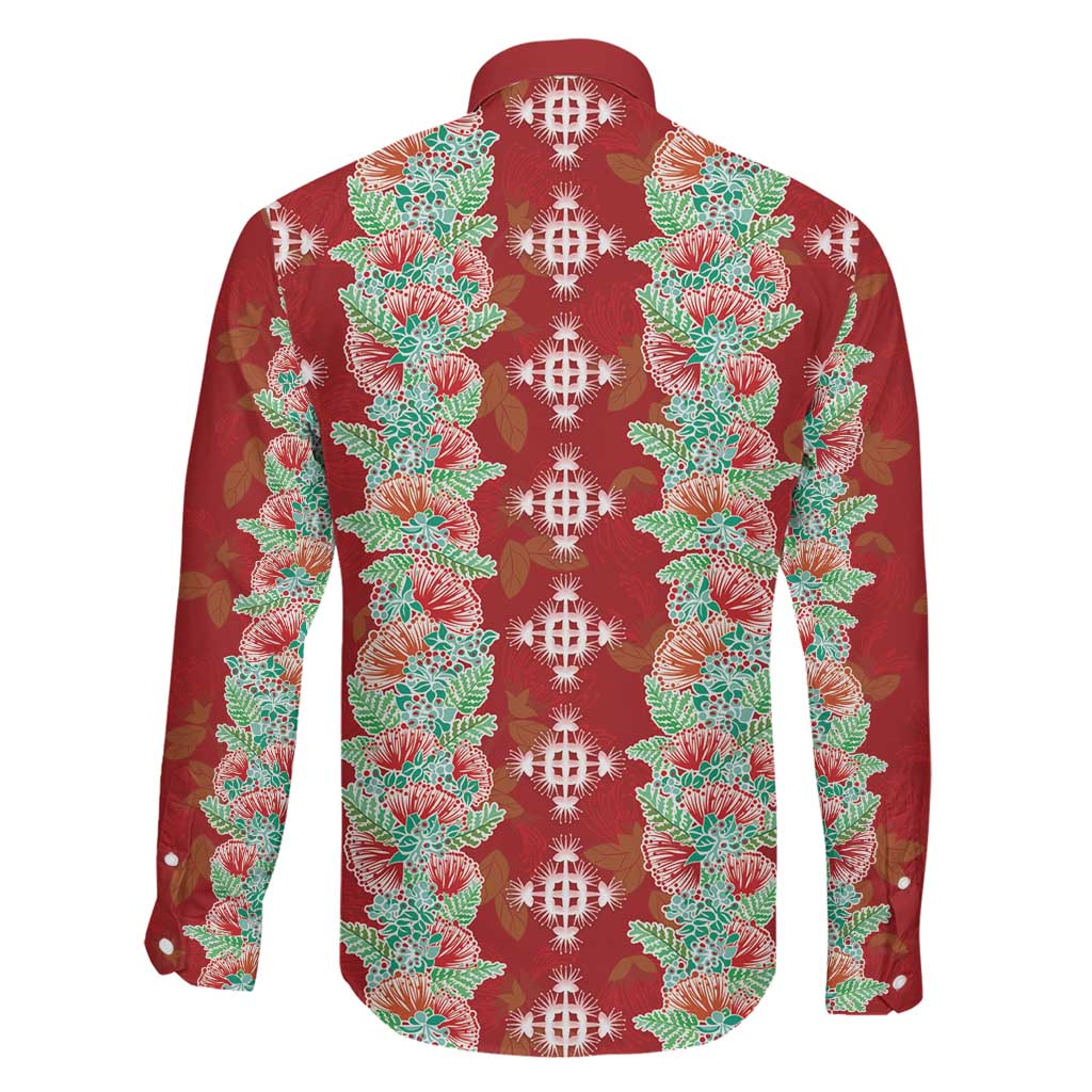 Hawaii Ohia Lehua Family Matching Long Sleeve Bodycon Dress and Hawaiian Shirt Tropical Vibes Crimson LT05 - Polynesian Pride
