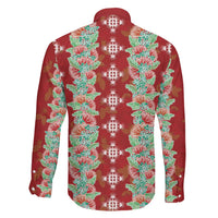 Hawaii Ohia Lehua Family Matching Long Sleeve Bodycon Dress and Hawaiian Shirt Tropical Vibes Crimson LT05 - Polynesian Pride