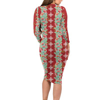Hawaii Ohia Lehua Family Matching Long Sleeve Bodycon Dress and Hawaiian Shirt Tropical Vibes Crimson LT05 - Polynesian Pride