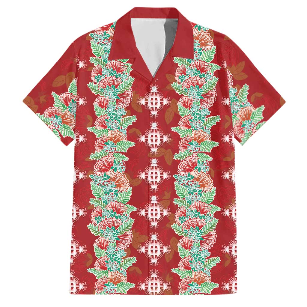 Hawaii Ohia Lehua Family Matching Off The Shoulder Long Sleeve Dress and Hawaiian Shirt Tropical Vibes Crimson LT05 Dad's Shirt - Short Sleeve Crimson - Polynesian Pride