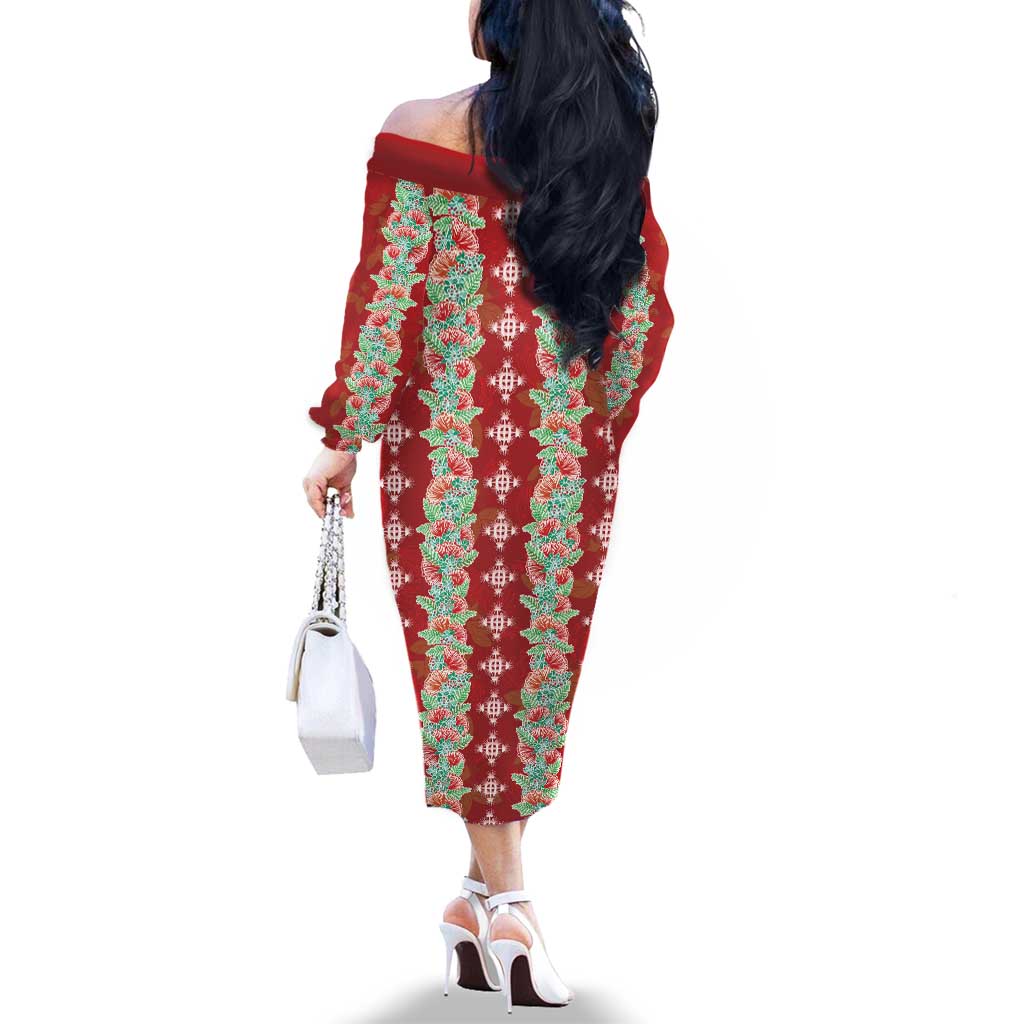 Hawaii Ohia Lehua Family Matching Off The Shoulder Long Sleeve Dress and Hawaiian Shirt Tropical Vibes Crimson LT05 - Polynesian Pride