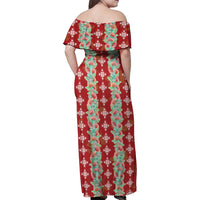 Hawaii Ohia Lehua Family Matching Off Shoulder Maxi Dress and Hawaiian Shirt Tropical Vibes Crimson LT05 - Polynesian Pride