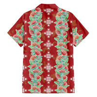 Hawaii Ohia Lehua Family Matching Off Shoulder Short Dress and Hawaiian Shirt Tropical Vibes Crimson LT05 - Polynesian Pride