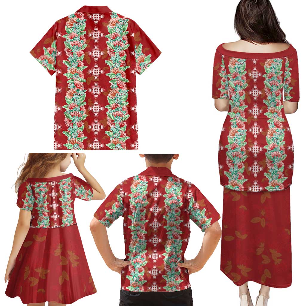 Hawaii Ohia Lehua Family Matching Puletasi and Hawaiian Shirt Tropical Vibes Crimson LT05 - Polynesian Pride