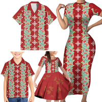 Hawaii Ohia Lehua Family Matching Short Sleeve Bodycon Dress and Hawaiian Shirt Tropical Vibes Crimson LT05 - Polynesian Pride