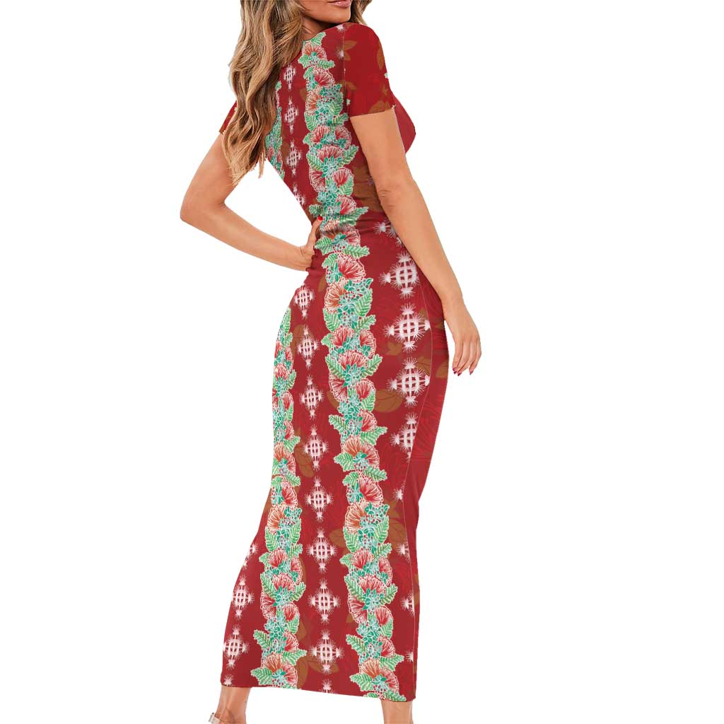 Hawaii Ohia Lehua Family Matching Short Sleeve Bodycon Dress and Hawaiian Shirt Tropical Vibes Crimson LT05 - Polynesian Pride