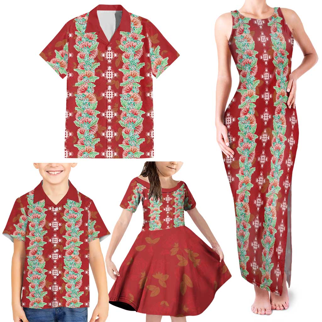 Hawaii Ohia Lehua Family Matching Tank Maxi Dress and Hawaiian Shirt Tropical Vibes Crimson LT05 - Polynesian Pride