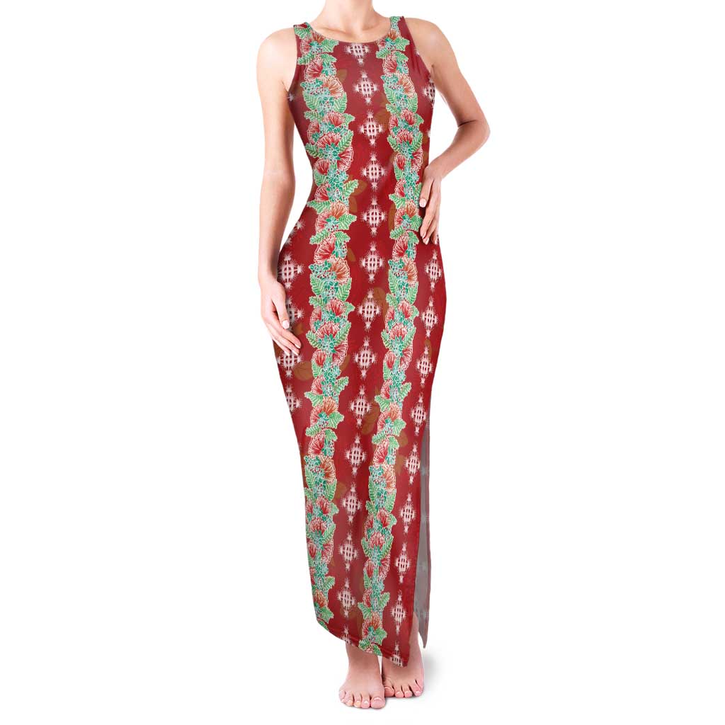 Hawaii Ohia Lehua Family Matching Tank Maxi Dress and Hawaiian Shirt Tropical Vibes Crimson LT05 Mom's Dress Crimson - Polynesian Pride