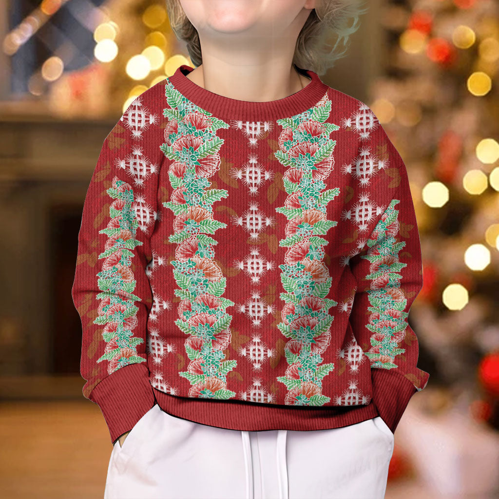 Hawaii Ohia Lehua Kid Ugly Christmas Sweater Tropical Vibes Crimson LT05 - Polynesian Pride