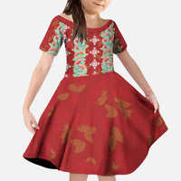 Hawaii Ohia Lehua Kid Short Sleeve Dress Tropical Vibes Crimson