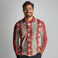 Hawaii Ohia Lehua Long Sleeve Polo Shirt Tropical Vibes Crimson