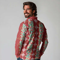 Hawaii Ohia Lehua Long Sleeve Polo Shirt Tropical Vibes Crimson