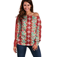 Hawaii Ohia Lehua Off Shoulder Sweater Tropical Vibes Crimson
