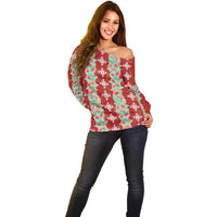 Hawaii Ohia Lehua Off Shoulder Sweater Tropical Vibes Crimson