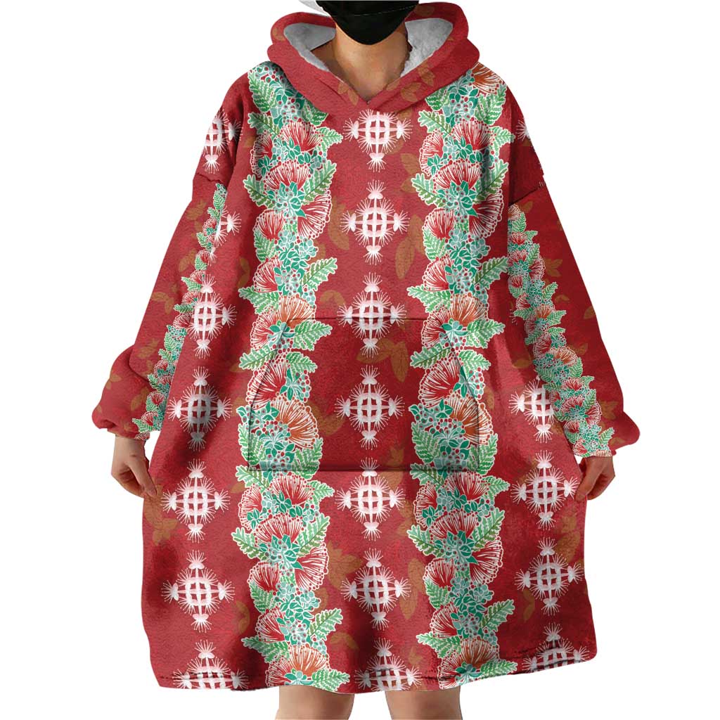 Hawaii Ohia Lehua Wearable Blanket Hoodie Tropical Vibes Crimson