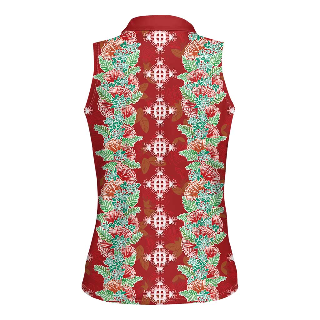 Hawaii Ohia Lehua Women Sleeveless Polo Shirt Tropical Vibes Crimson