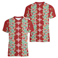 Hawaii Ohia Lehua Women V-Neck T-Shirt Tropical Vibes Crimson