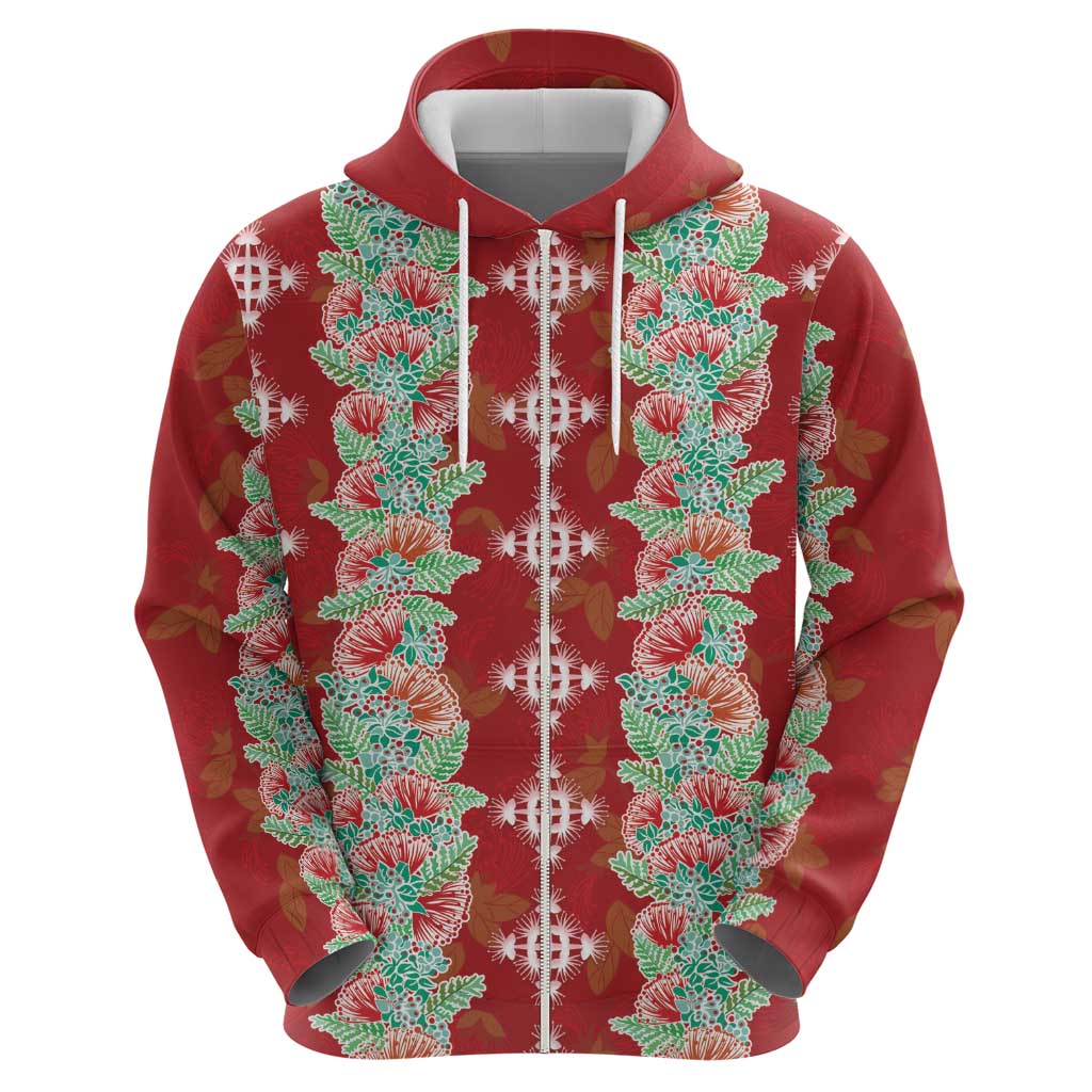 Hawaii Ohia Lehua Zip Hoodie Tropical Vibes Crimson
