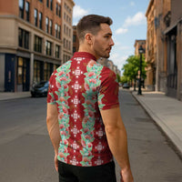 Hawaii Ohia Lehua Zipper Polo Shirt Tropical Vibes Crimson
