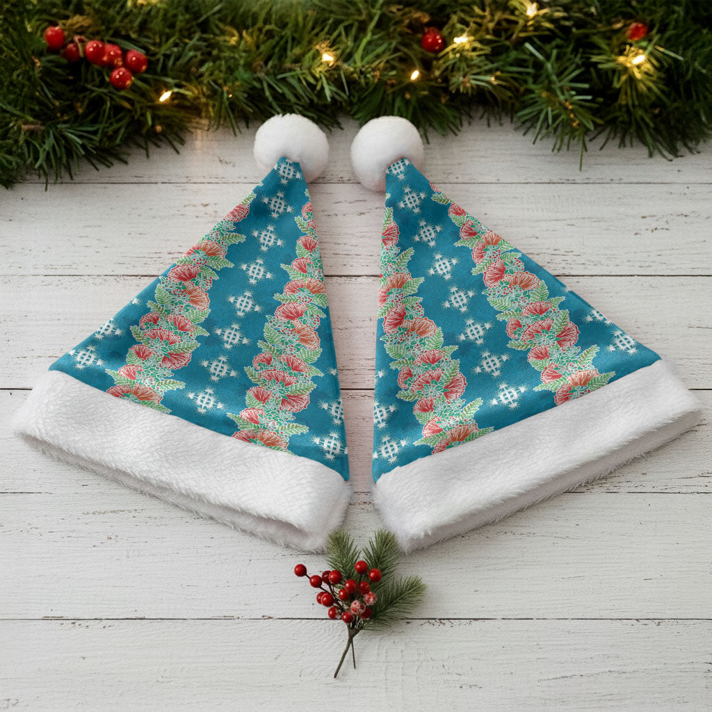 Hawaii Ohia Lehua Christmas Santa Hat Tropical Vibes Teal LT05 - Polynesian Pride