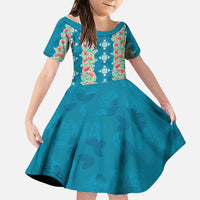Hawaii Ohia Lehua Family Matching Mermaid Dress and Hawaiian Shirt Tropical Vibes Teal LT05 Daughter's Dress Teal - Polynesian Pride