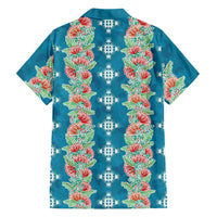Hawaii Ohia Lehua Family Matching Off The Shoulder Long Sleeve Dress and Hawaiian Shirt Tropical Vibes Teal LT05 - Polynesian Pride