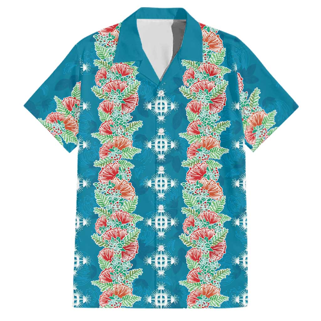 Hawaii Ohia Lehua Family Matching Off Shoulder Maxi Dress and Hawaiian Shirt Tropical Vibes Teal LT05 Dad's Shirt - Short Sleeve Teal - Polynesian Pride