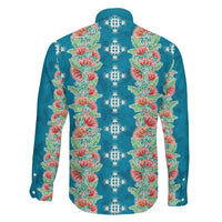 Hawaii Ohia Lehua Family Matching Off Shoulder Maxi Dress and Hawaiian Shirt Tropical Vibes Teal LT05 - Polynesian Pride