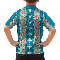 Hawaii Ohia Lehua Family Matching Off Shoulder Short Dress and Hawaiian Shirt Tropical Vibes Teal LT05 - Polynesian Pride
