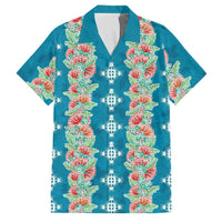Hawaii Ohia Lehua Family Matching Off Shoulder Short Dress and Hawaiian Shirt Tropical Vibes Teal LT05 Dad's Shirt - Short Sleeve Teal - Polynesian Pride