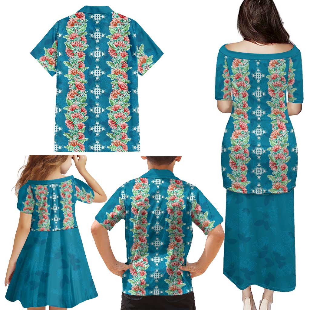 Hawaii Ohia Lehua Family Matching Puletasi and Hawaiian Shirt Tropical Vibes Teal