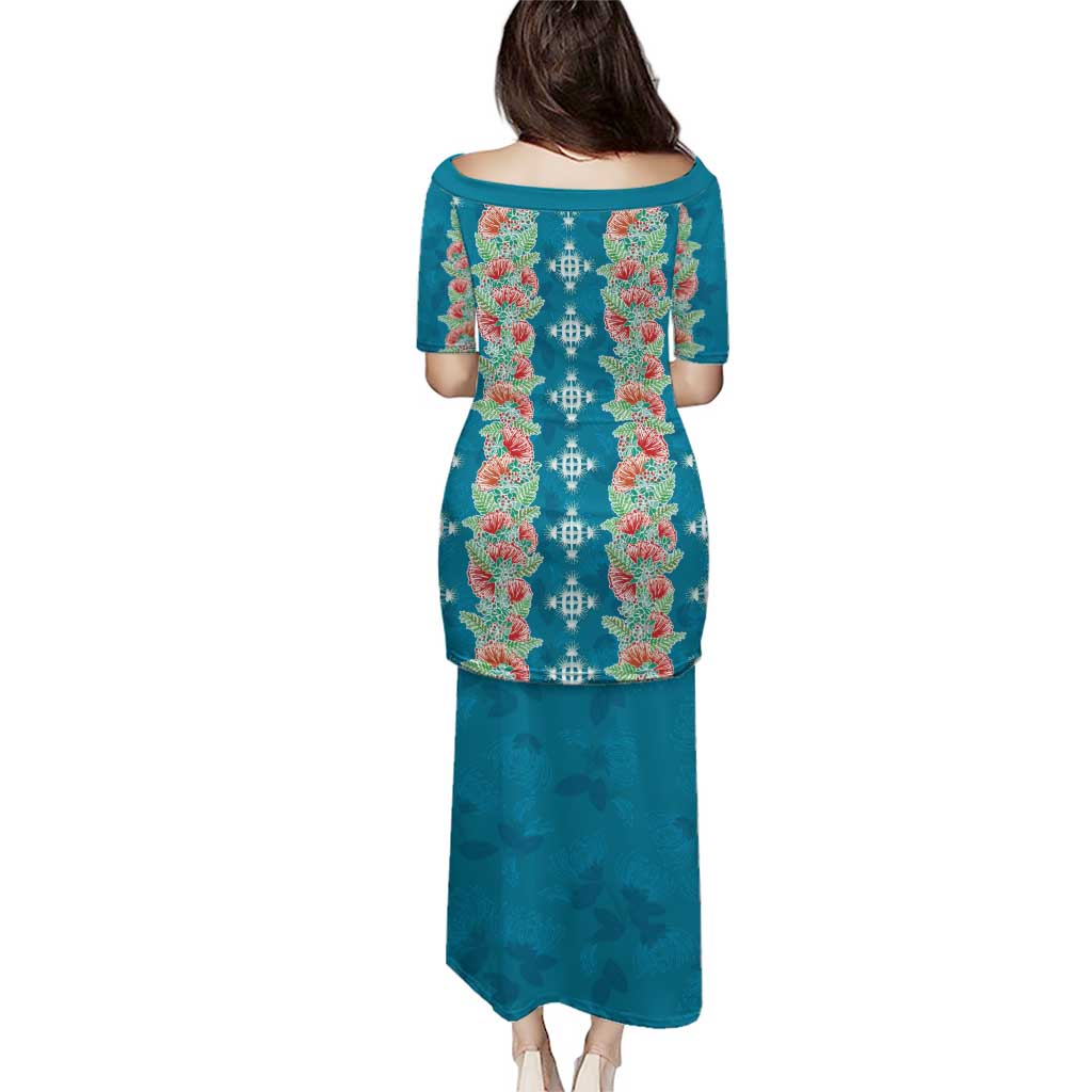 Hawaii Ohia Lehua Family Matching Puletasi and Hawaiian Shirt Tropical Vibes Teal