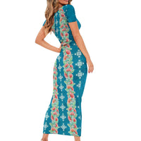 Hawaii Ohia Lehua Family Matching Short Sleeve Bodycon Dress and Hawaiian Shirt Tropical Vibes Teal LT05 - Polynesian Pride