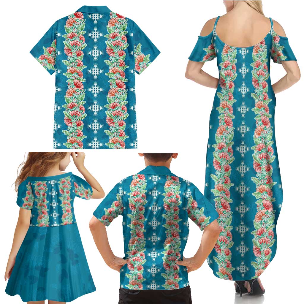 Hawaii Ohia Lehua Family Matching Summer Maxi Dress and Hawaiian Shirt Tropical Vibes Teal LT05 - Polynesian Pride
