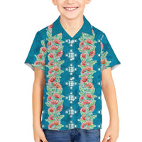 Hawaii Ohia Lehua Family Matching Summer Maxi Dress and Hawaiian Shirt Tropical Vibes Teal LT05 Son's Shirt Teal - Polynesian Pride