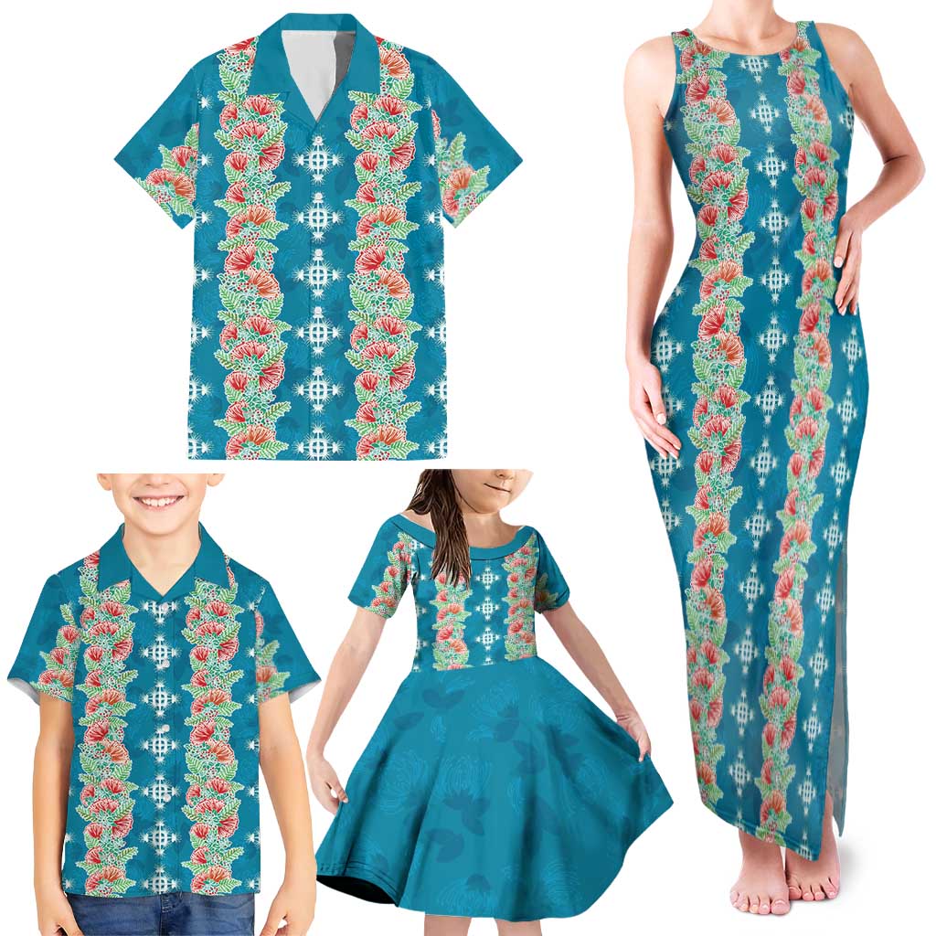 Hawaii Ohia Lehua Family Matching Tank Maxi Dress and Hawaiian Shirt Tropical Vibes Teal LT05 - Polynesian Pride
