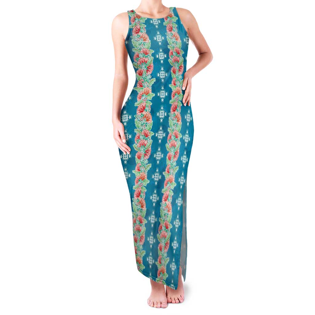 Hawaii Ohia Lehua Family Matching Tank Maxi Dress and Hawaiian Shirt Tropical Vibes Teal LT05 Mom's Dress Teal - Polynesian Pride